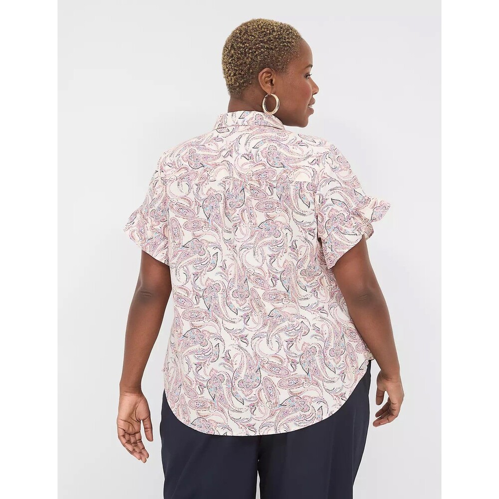 Lane Bryant-Short Ruffle-Sleeve Button-Down Top - Picture 2 of 5